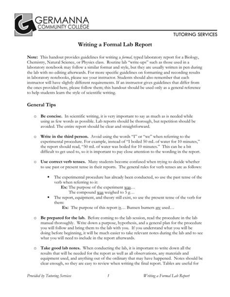 Formal Lab Report Writing Guide For Science Students Formal Lab Report Writing Guide For Science Students